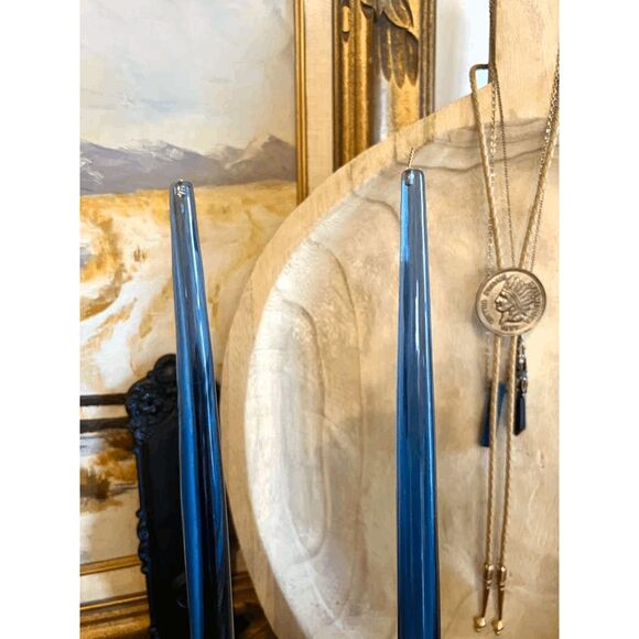 Vintage MCM Blue Lucite Taper Candles with Matching Candle Holders - Picture 3 of 5